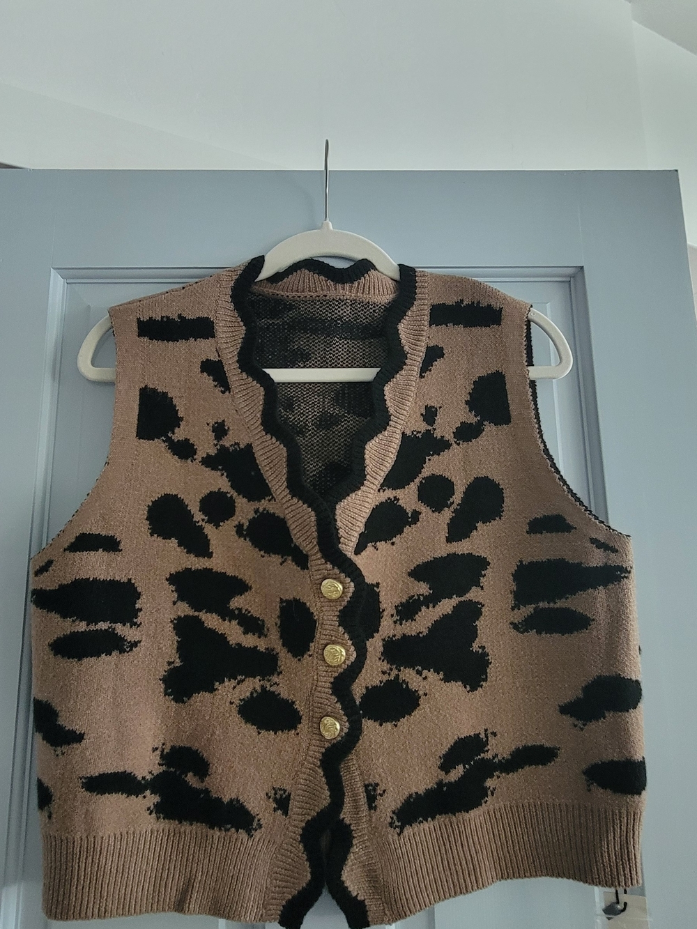 Commense Brown and Black Animal Print Button-Front Sweater Vest